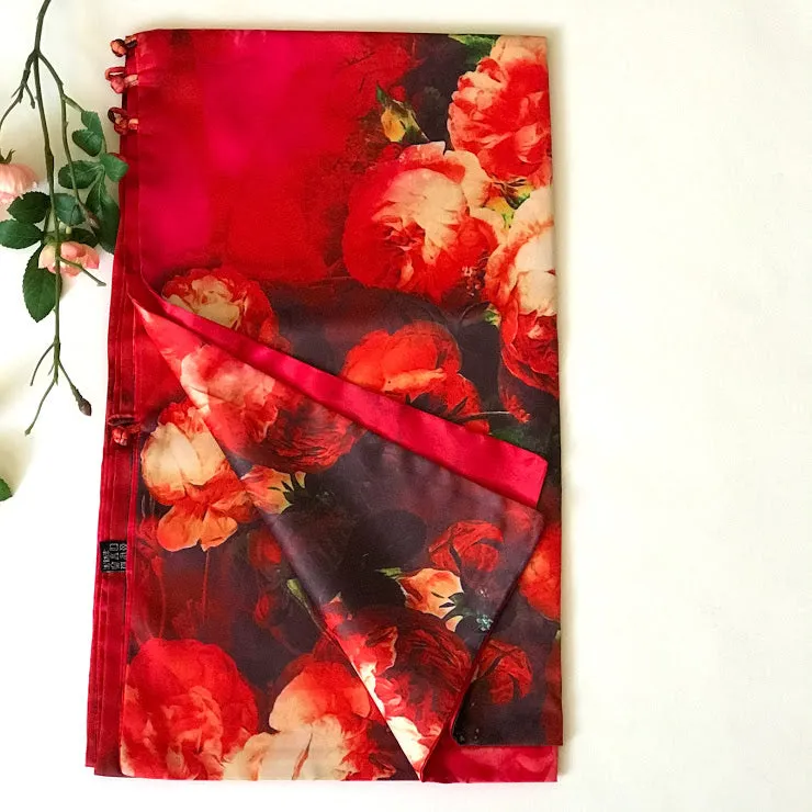 Pink floral 100% Silk Satin smooth soft Long double fabric  Scarf with buttons