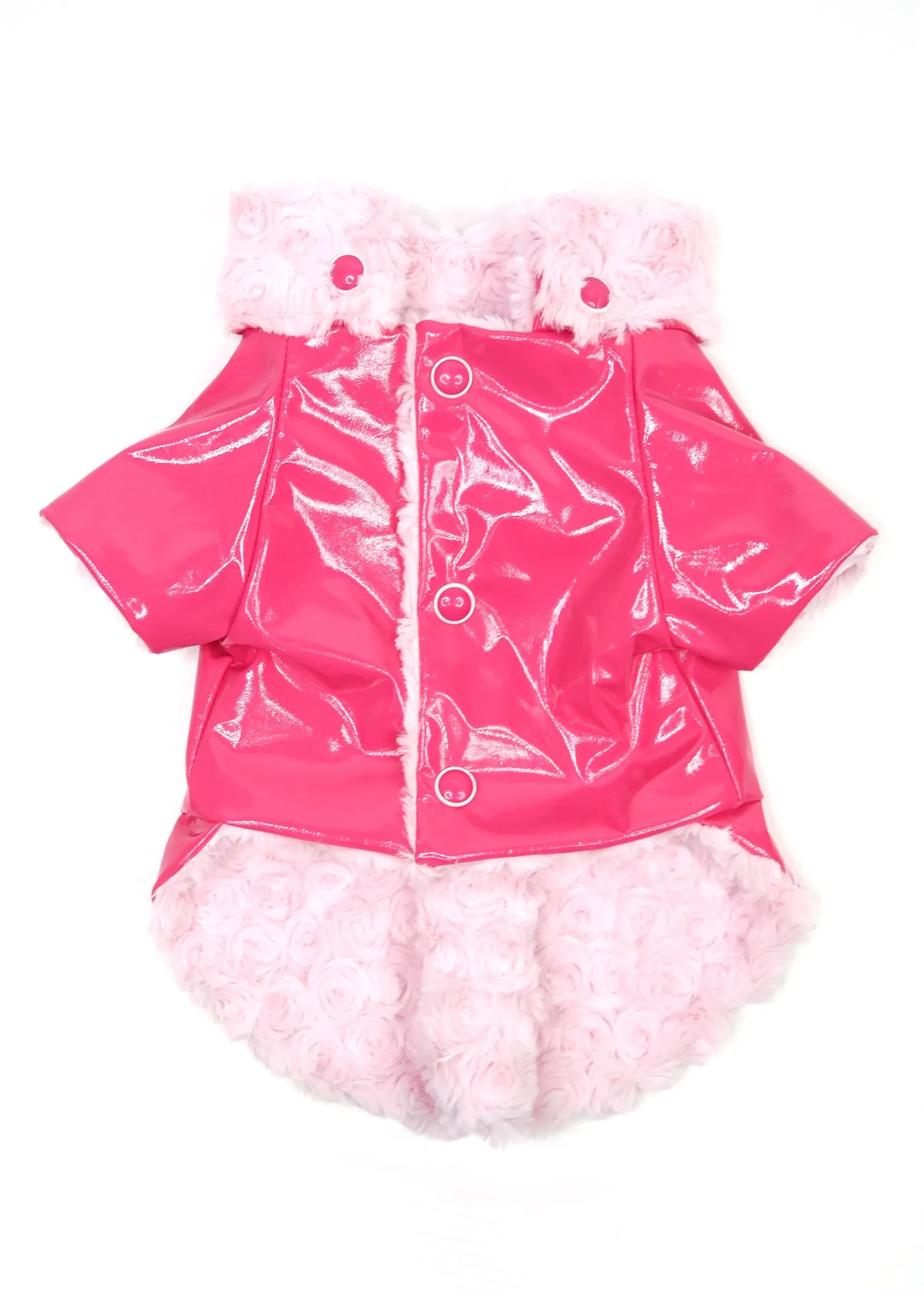 PINK RAINCOAT WITH ROSE SWIRL FLUFF INTERIOR