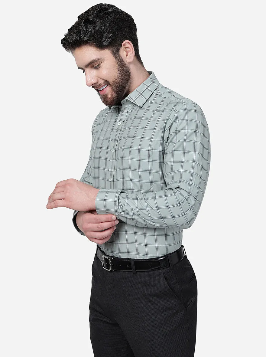 Pista Green Checked Slim Fit Formal Shirt | Greenfibre