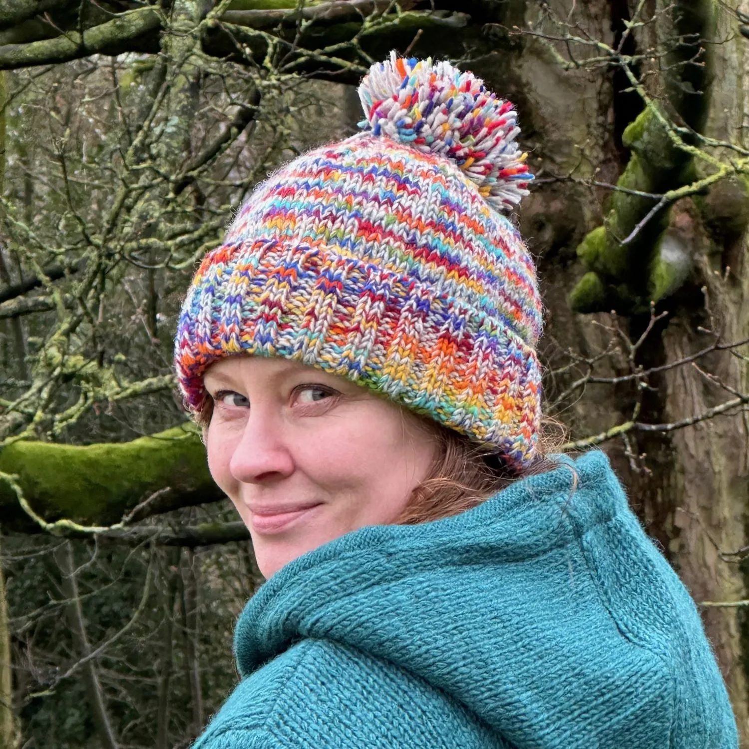 rainbow wool bobble hat