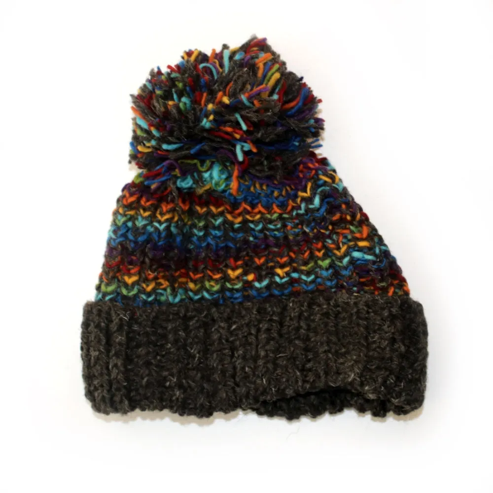 rainbow wool bobble hat