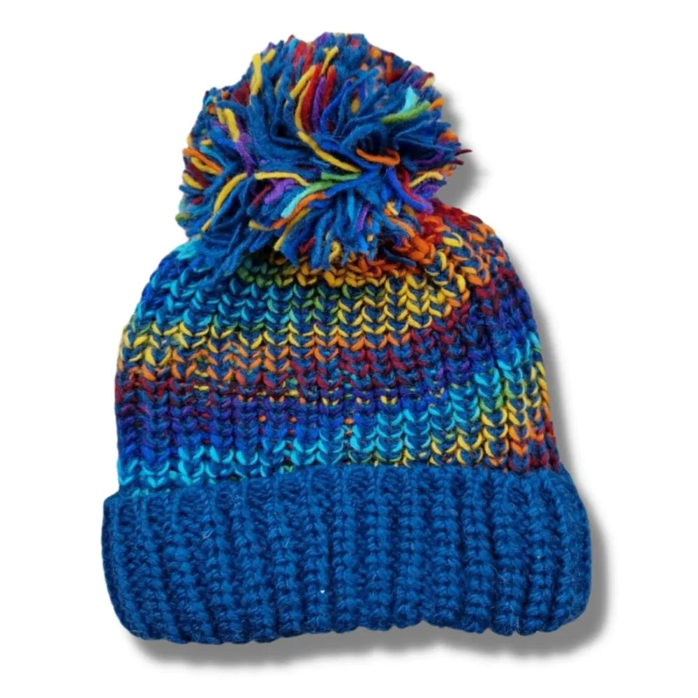 rainbow wool bobble hat