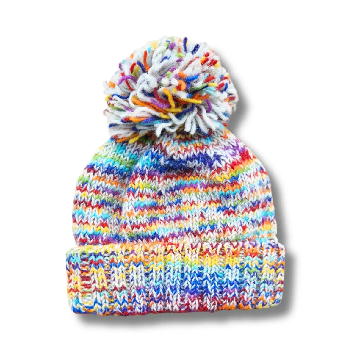 rainbow wool bobble hat