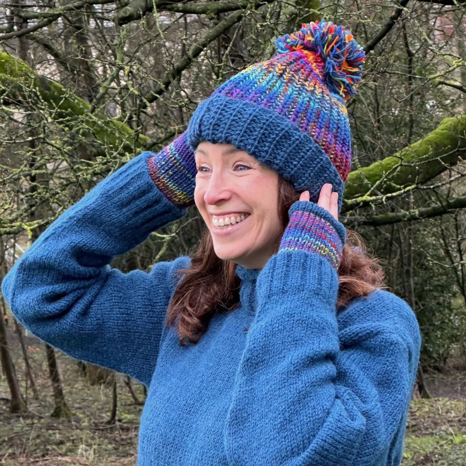 rainbow wool bobble hat