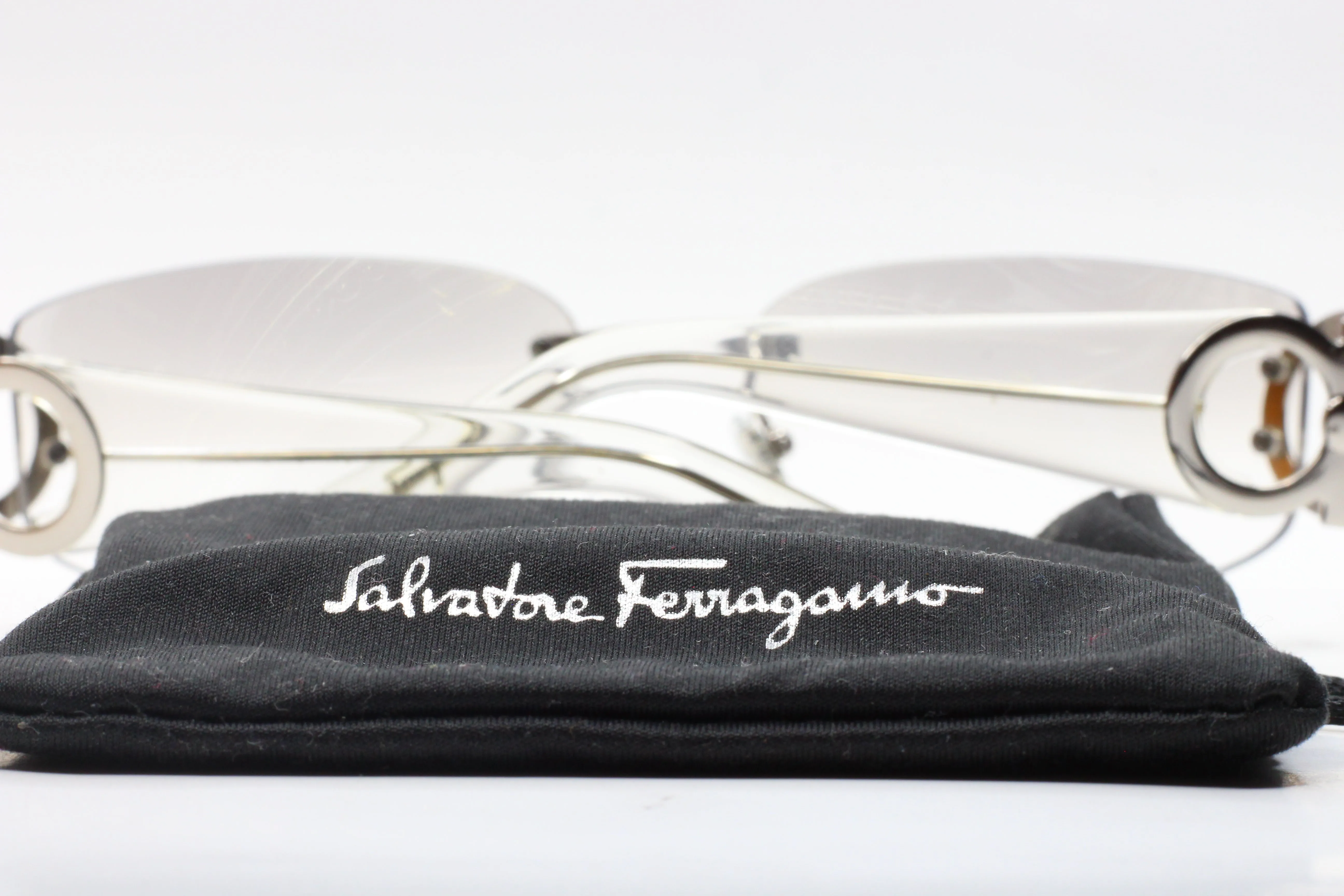 Salvatore Ferragamo SF1047 511/61 Clear Silver Rimless Luxury Sunglasses