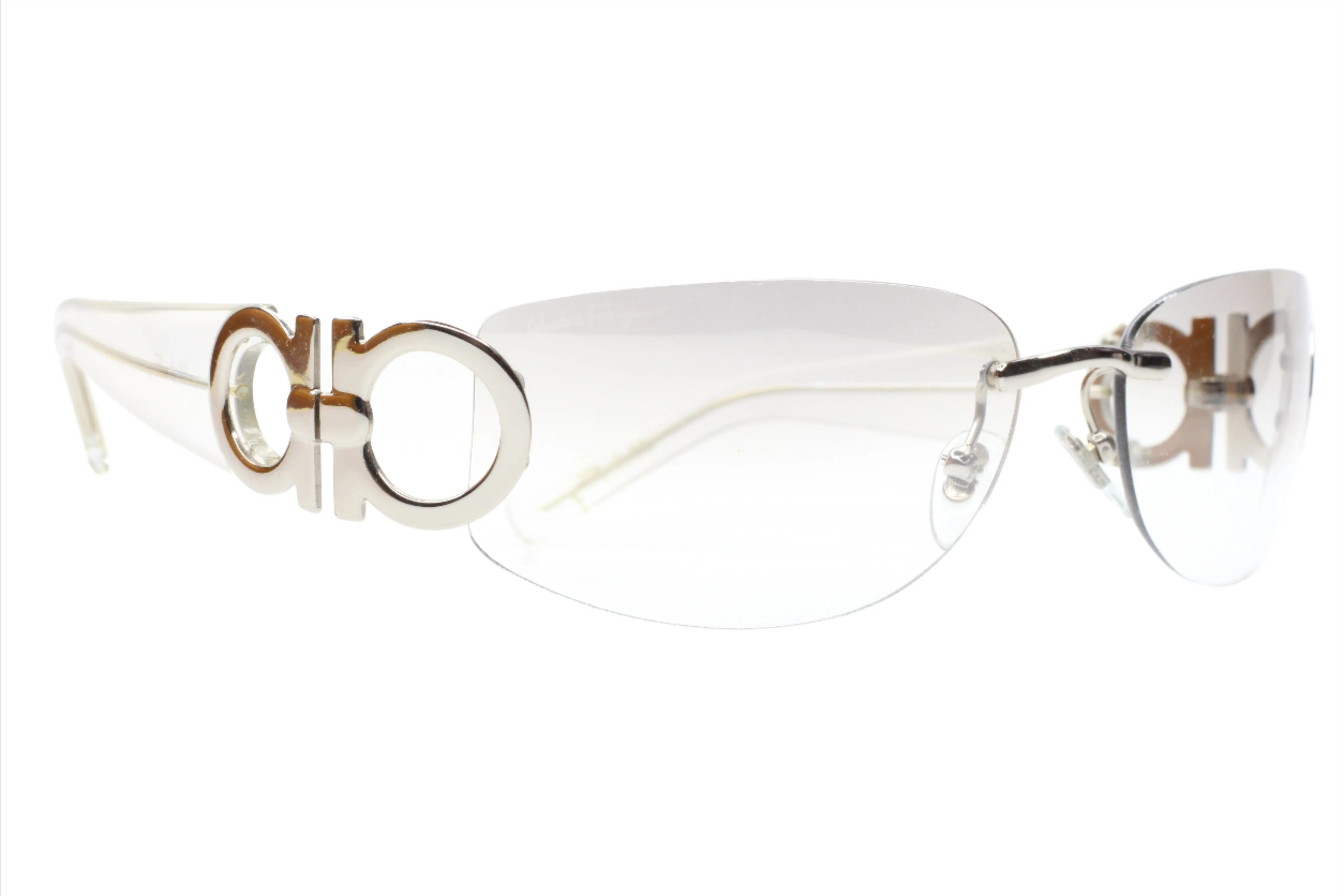 Salvatore Ferragamo SF1047 511/61 Clear Silver Rimless Luxury Sunglasses