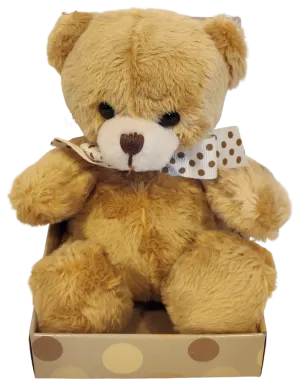 Sitting Plush Bears with Polka Dot Bow Tie in Novelty Box Assorted Colors 4.5"