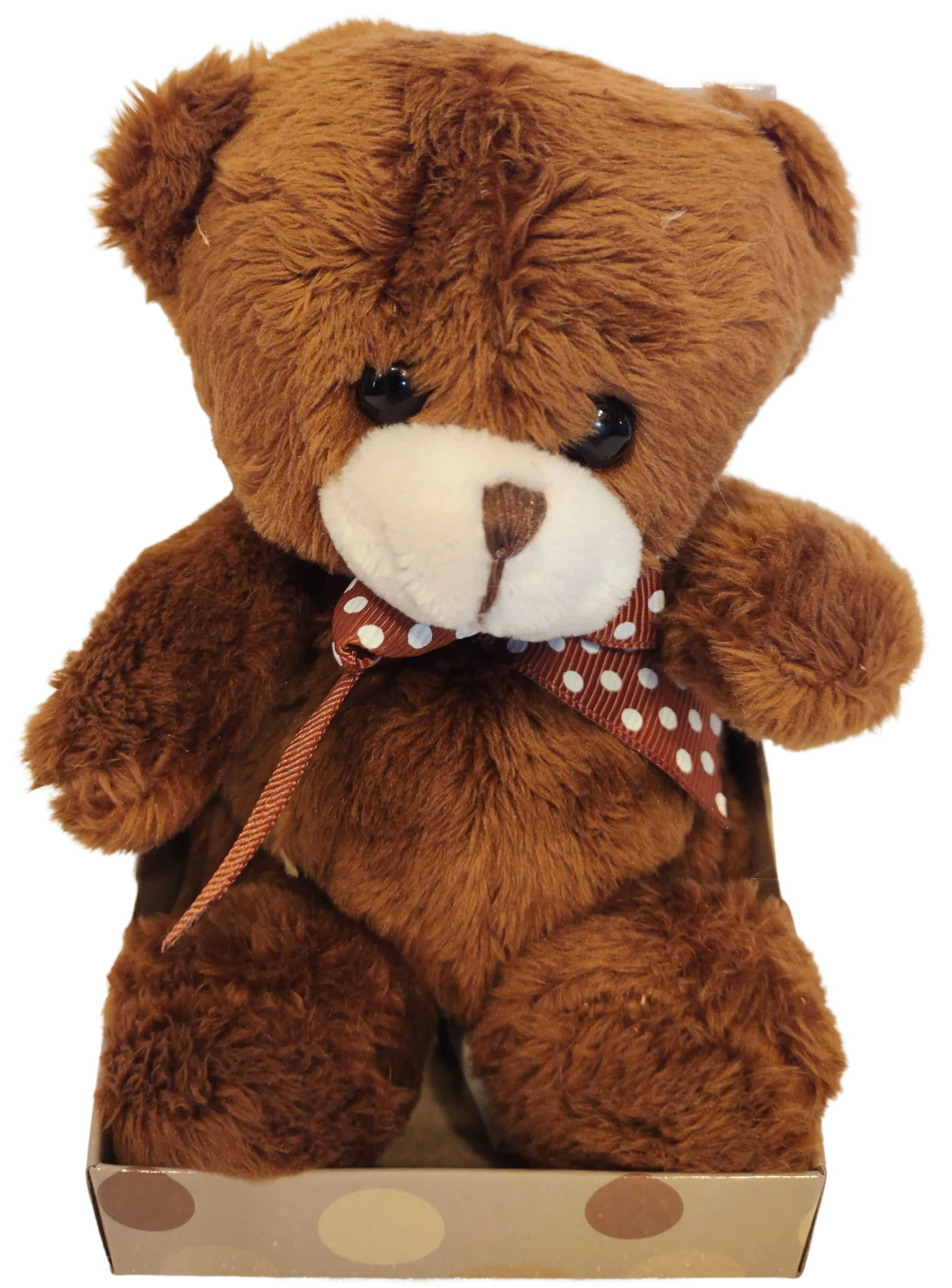 Sitting Plush Bears with Polka Dot Bow Tie in Novelty Box Assorted Colors 4.5"