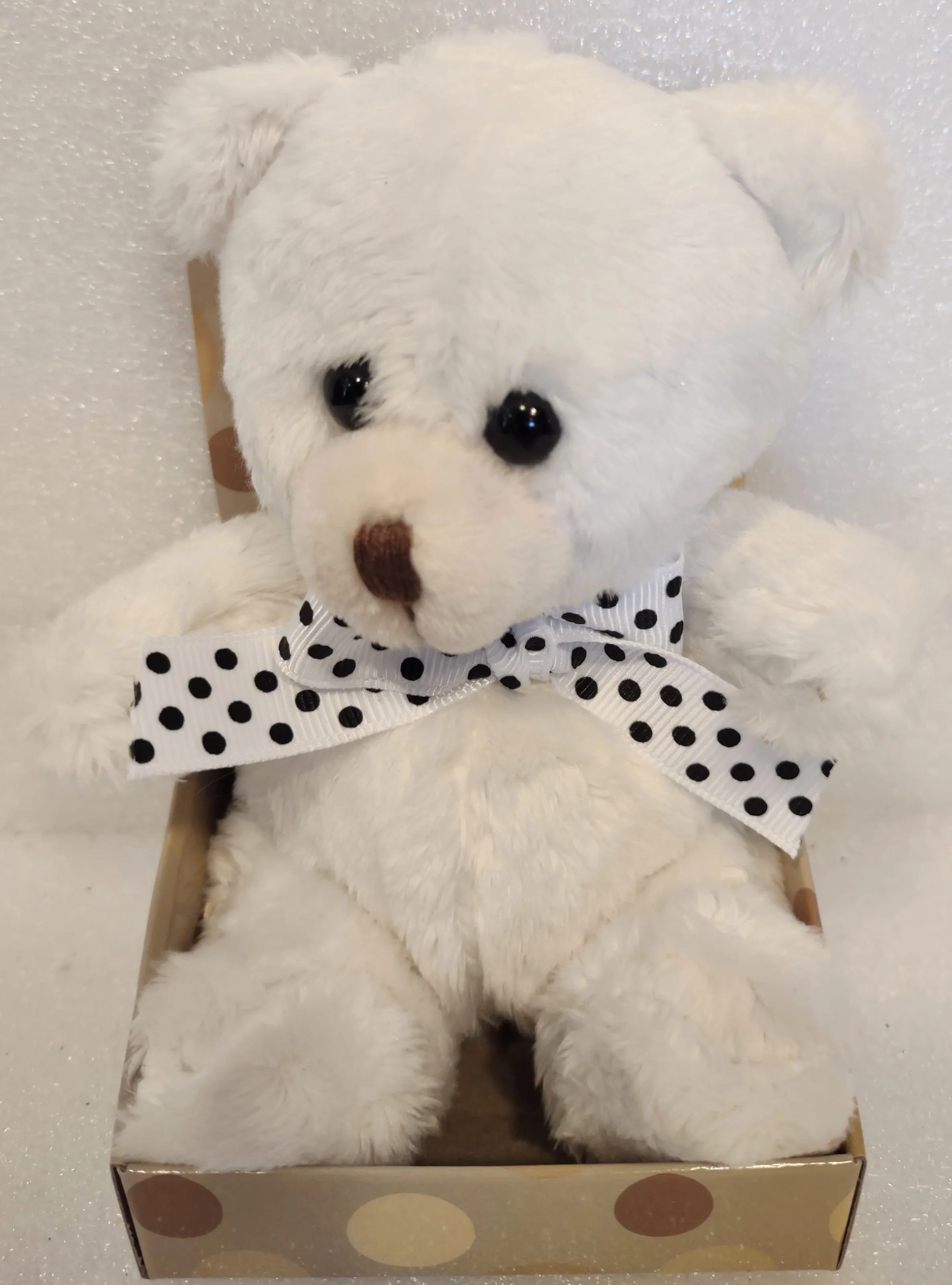 Sitting Plush Bears with Polka Dot Bow Tie in Novelty Box Assorted Colors 4.5"