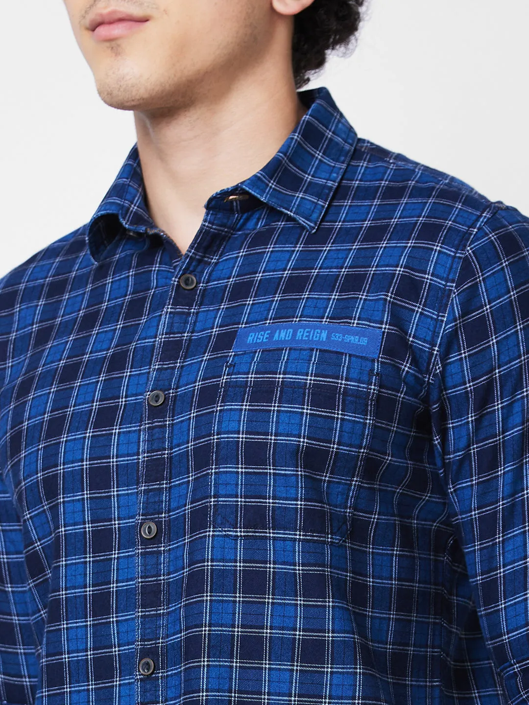 Spykar Blue CHECKED FULL SLEEVE Shirt For Men