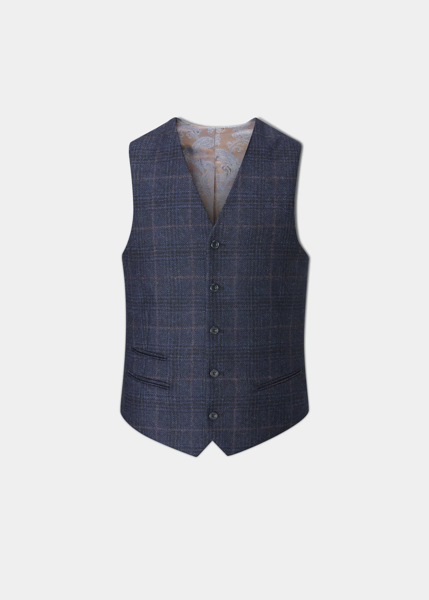 Surrey Men's Tweed Lined Country Waistcoat In Navy Check - Regular Fit