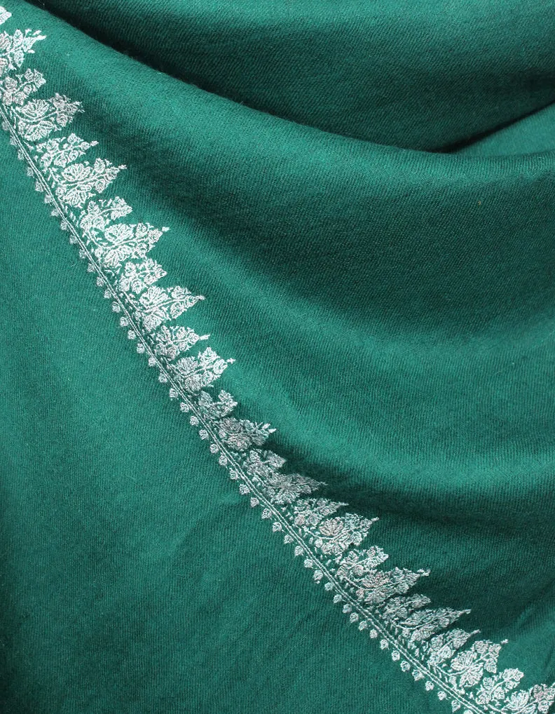 Teal Green Pashmina Shawl With Sozni Work 5765