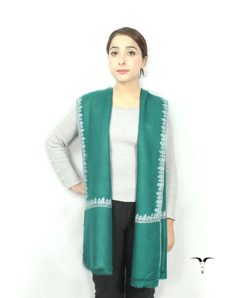 Teal Green Pashmina Shawl With Sozni Work 5765