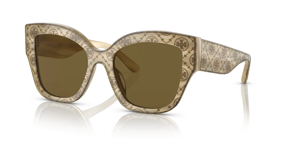 Tory Burch Butterfly Non-Polarized Sunglasses - Ivory Horn/Olive Monogram/Olive