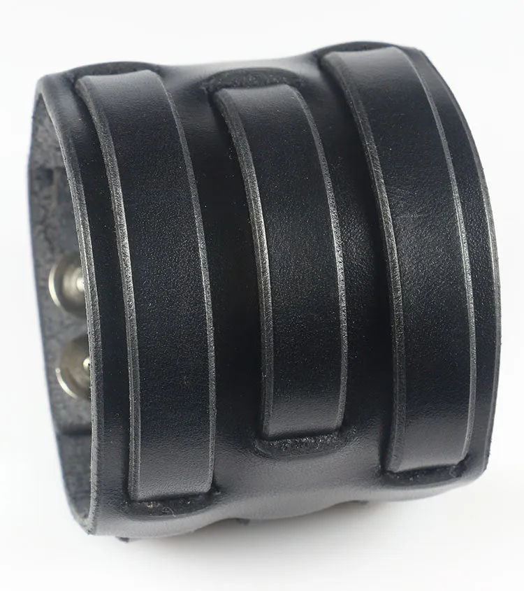 Triple Weave Leather Wristband, Black