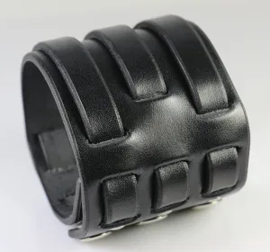 Triple Weave Leather Wristband, Black