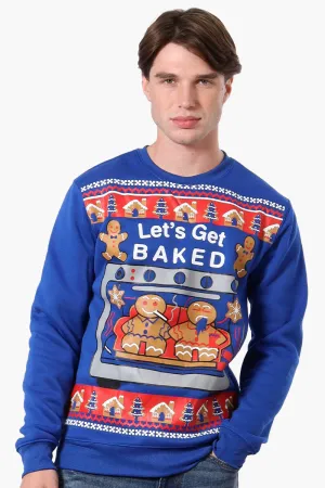 Ugly Christmas Sweater Let's Get Baked Print Christmas Sweater - Blue