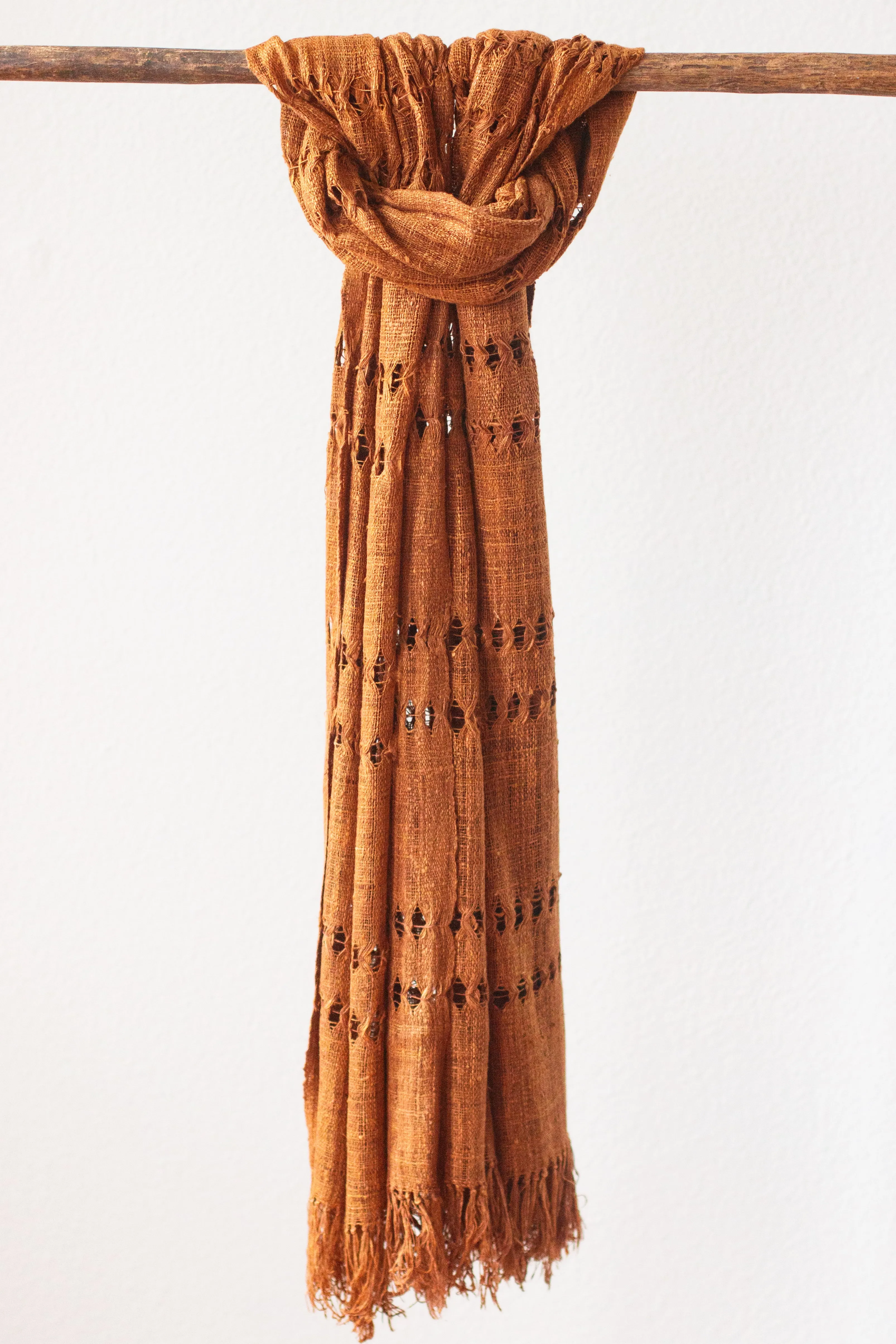 Wild Silk Spider Weave Scarf, Nato Bark   Turmeric