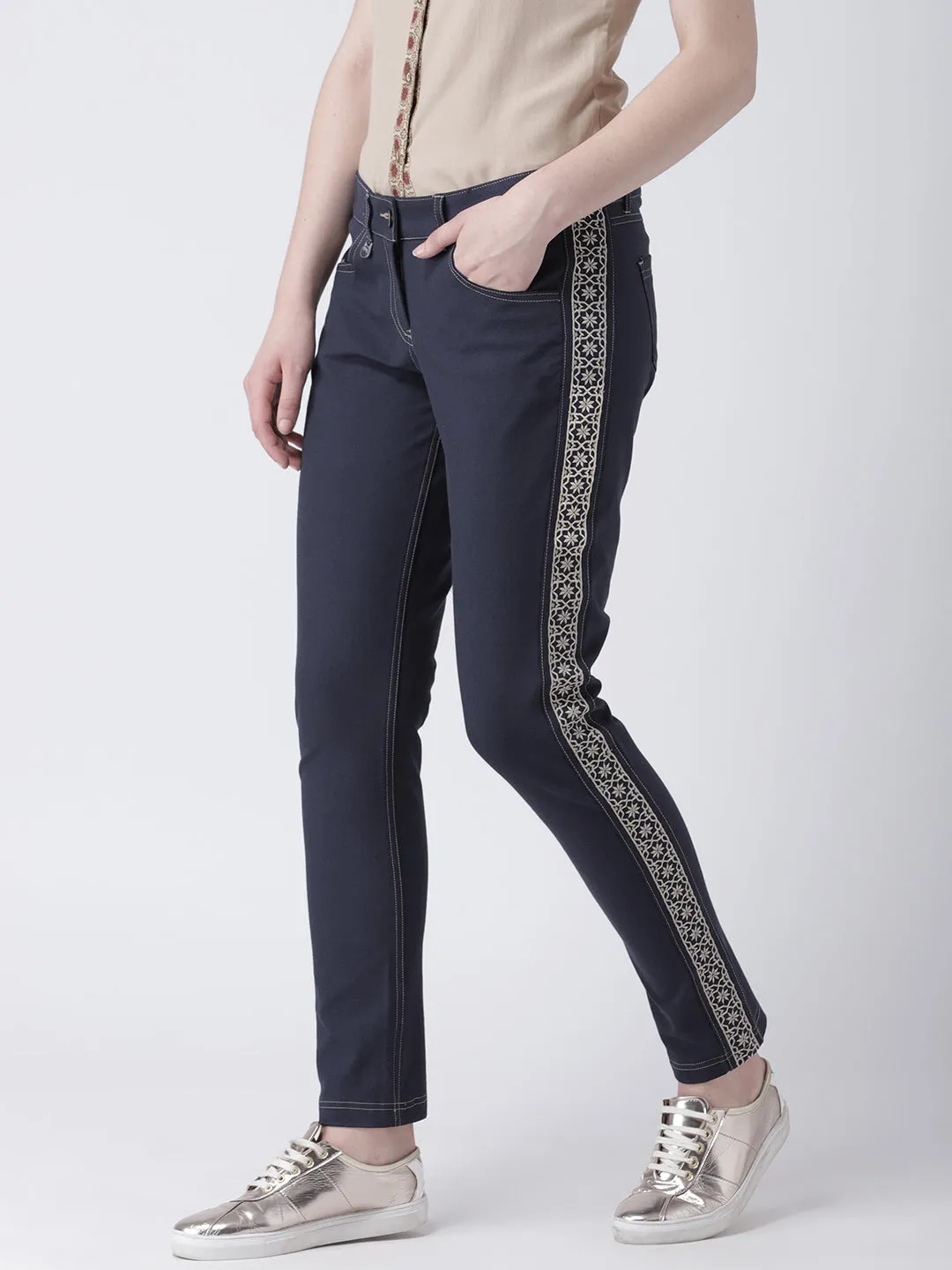 Women Navy Blue Casual Trousers