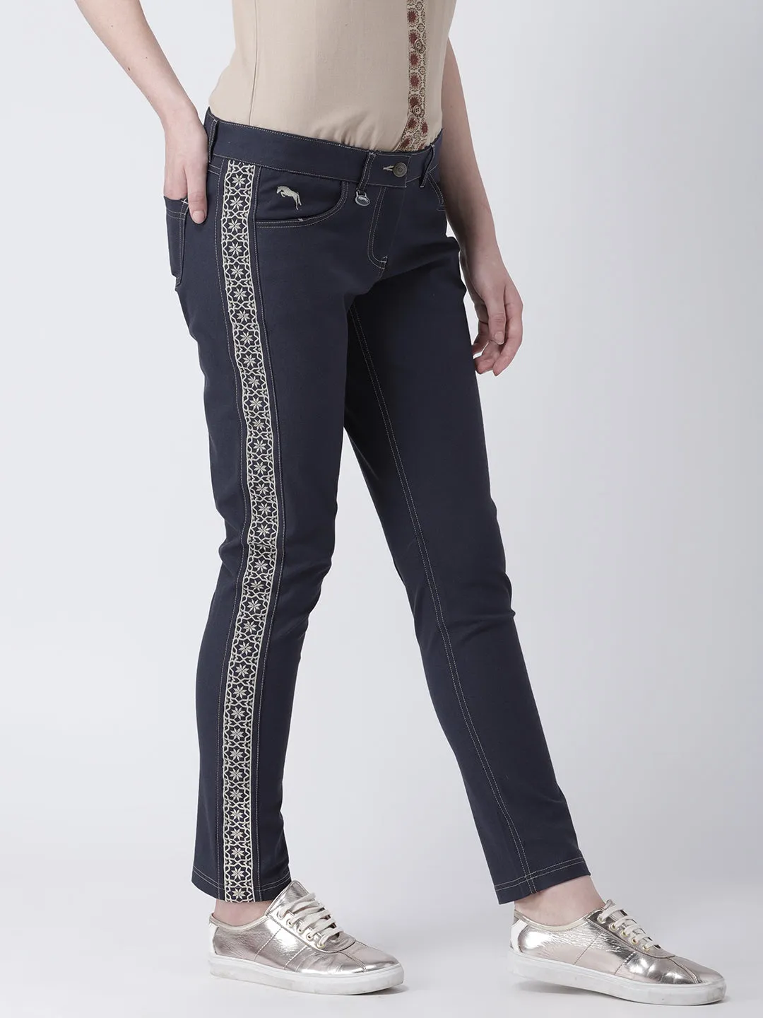 Women Navy Blue Casual Trousers