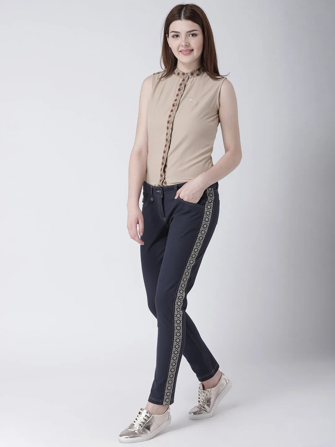 Women Navy Blue Casual Trousers