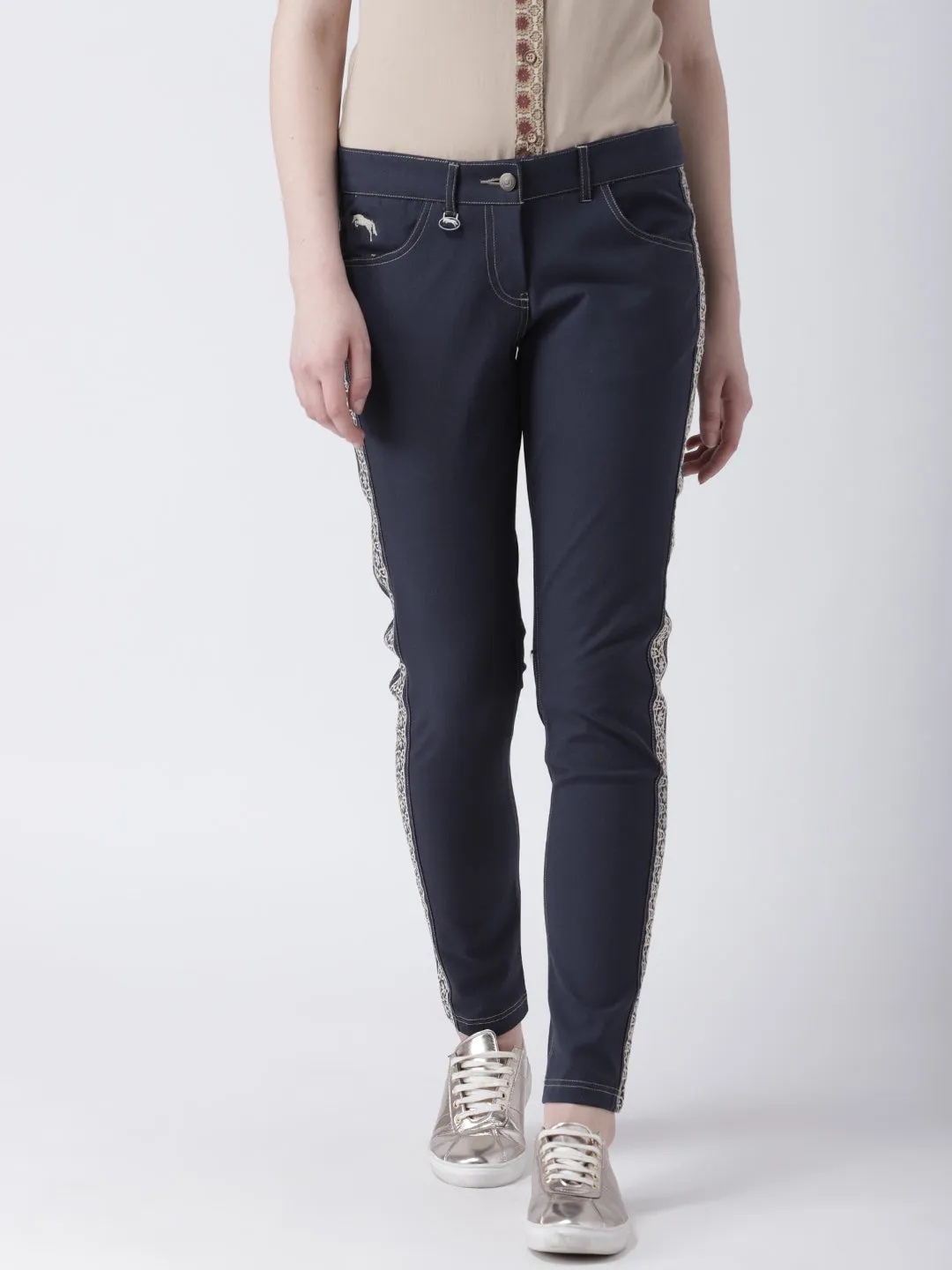 Women Navy Blue Casual Trousers