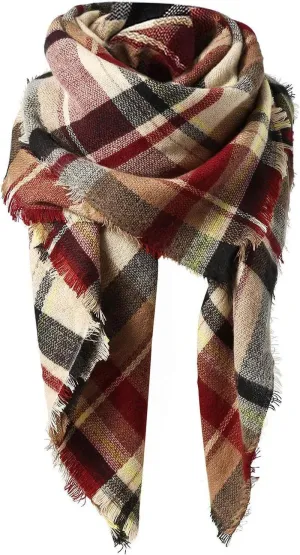 Womens Fall Winter Scarf Plaid Tassel Soft Warm Blanket Scarves Womens Shawl Wraps