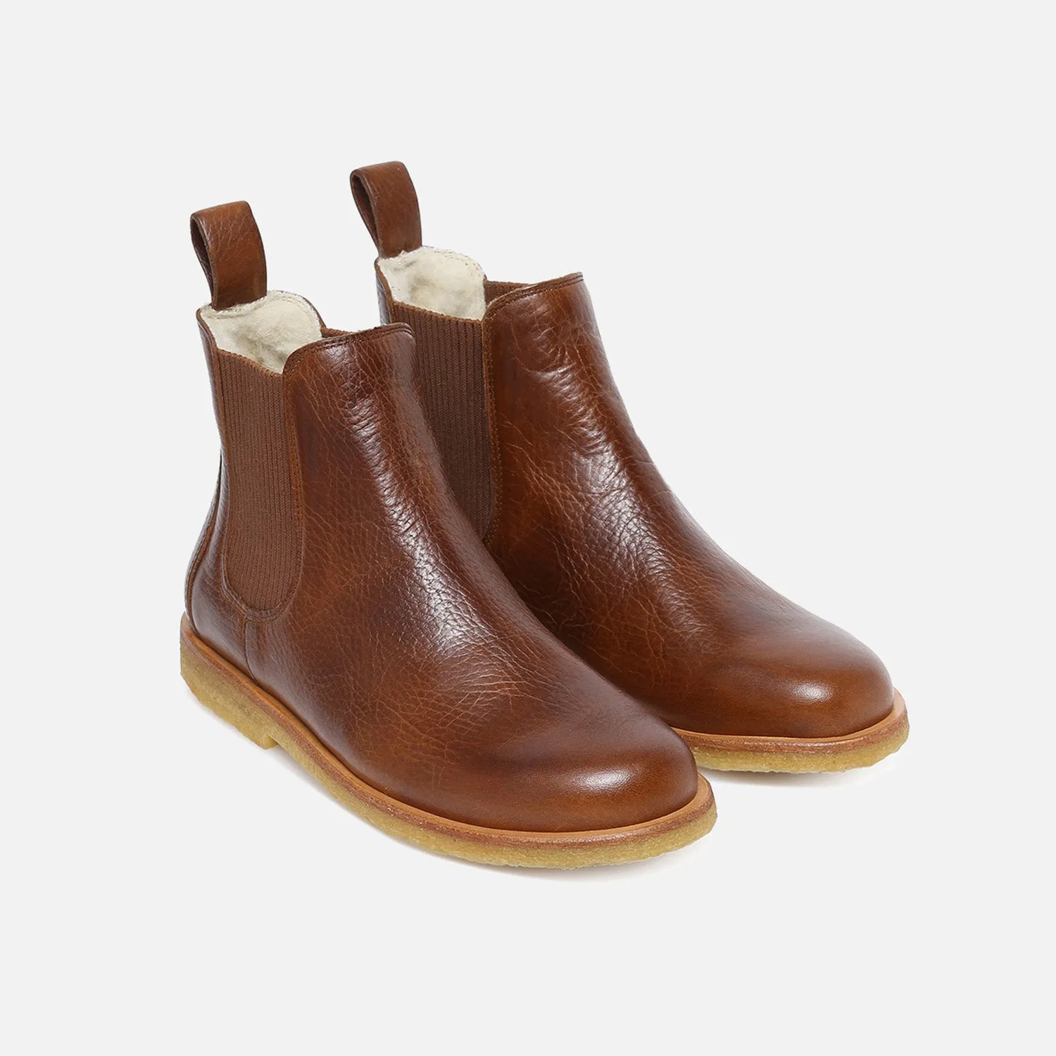 Womens Wool Lined Chelsea Boots - Cognac