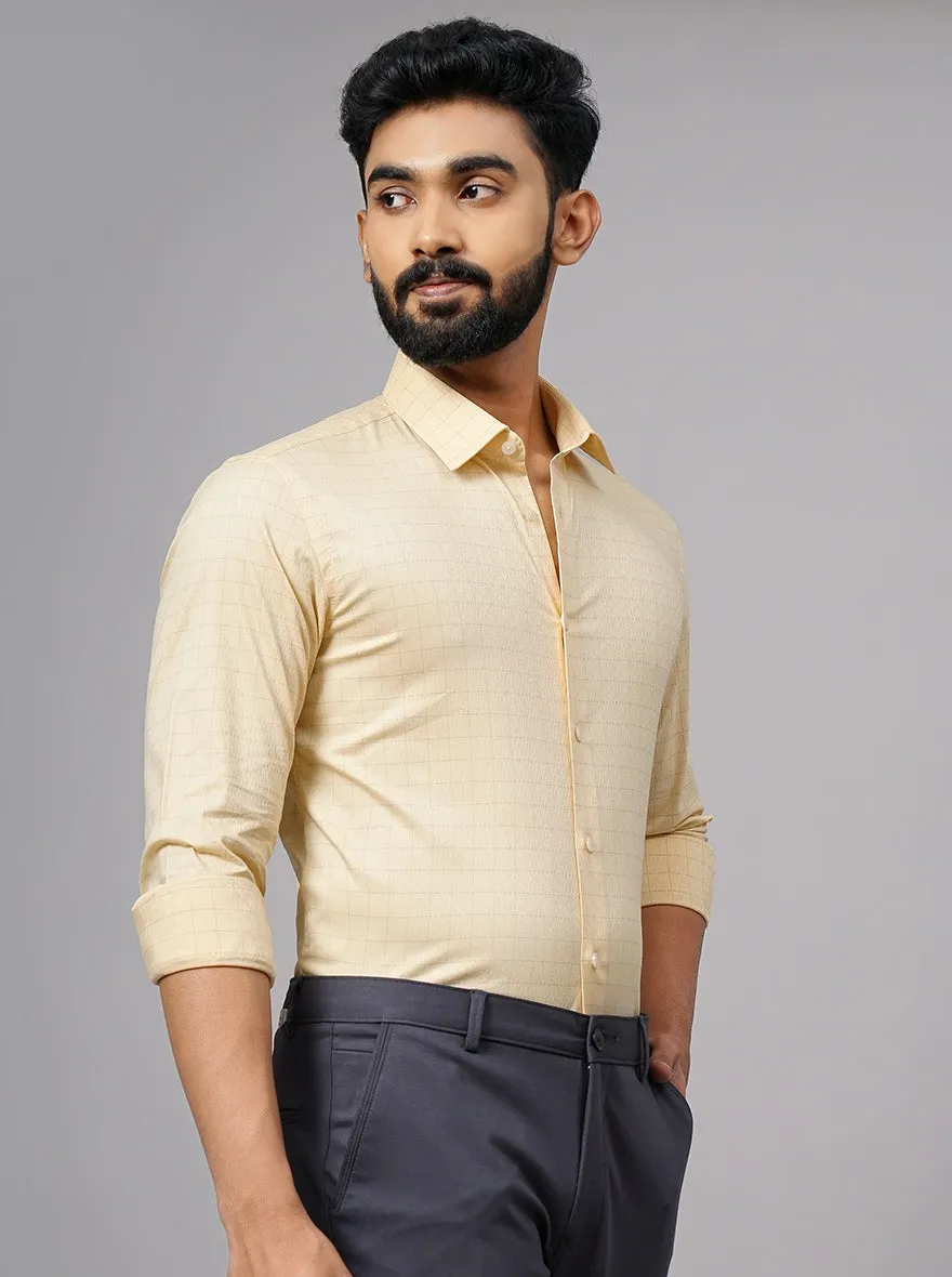 Yellow Checked Slim Fit Formal Shirt | JadeBlue